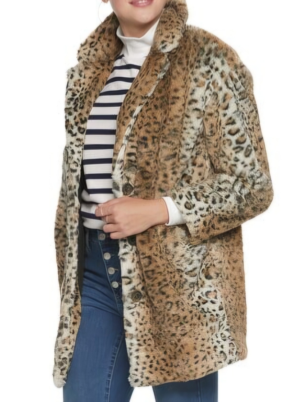 POPSUGAR Leopard-Print Faux Fur Teddy Jacket - Brown & Cream